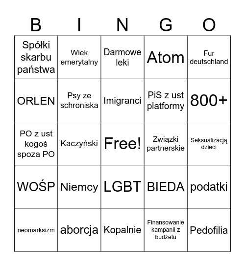 DEBATA TVP Bingo Card