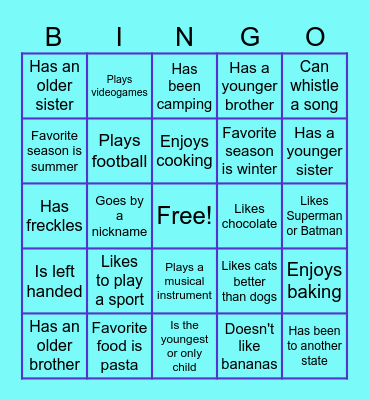 Get to Know You Bingo Card