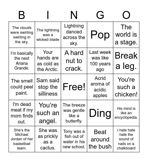 Figurative Language Bingo - Gehred Bingo Card