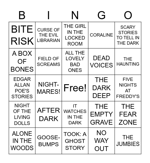 SCARY BOOKS FOUND AT YOUR LIBRARY! Bingo Card