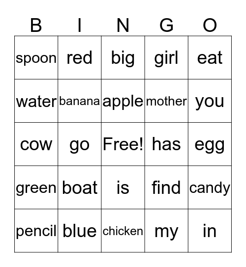 Edmark Bingo Card