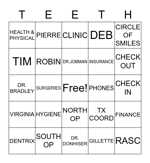 TEETH Bingo Card