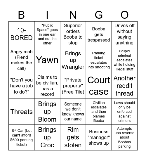 Parking Enforcement Bingo Card