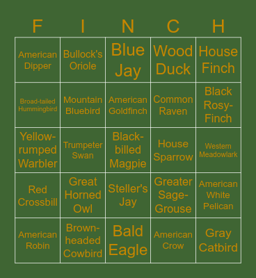 Murie Audubon Bird Bingo Card