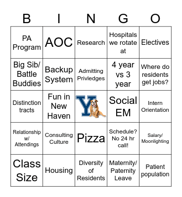 Yale EM Socials Bingo Card