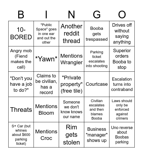 FienParking Bingo Card