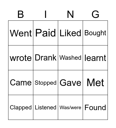 Past Simple  Bingo Card