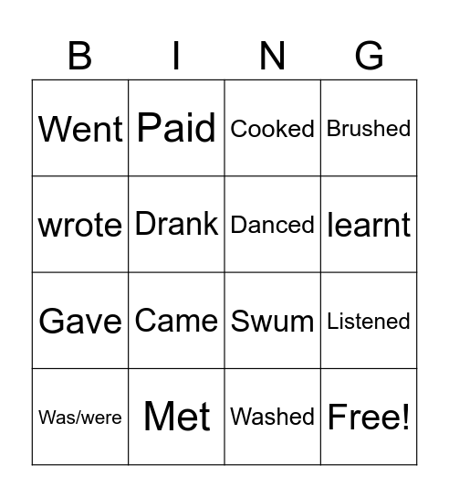 Past Simple  Bingo Card