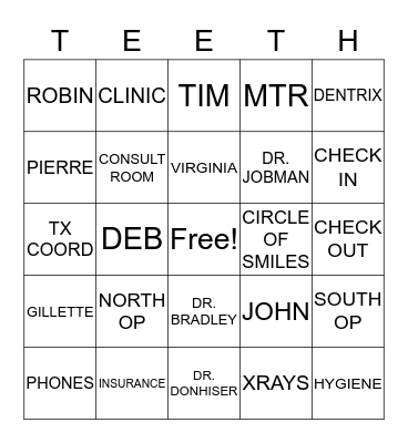 TEETH BINGO Card