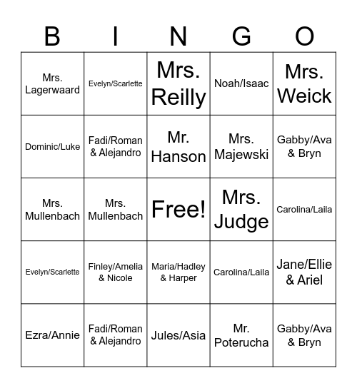 Kinder Buddy Bingo Card