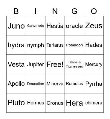 Greek Mythology - Part 1 Bingo Card