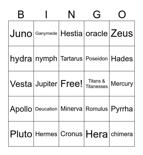 Greek Mythology - Part 1 Bingo Card
