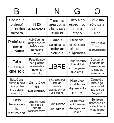 Bienestar de otoño BINGO Card