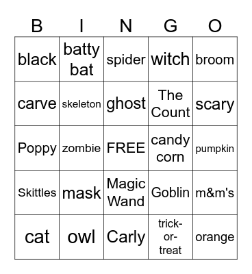 Halloween Words Bingo Card