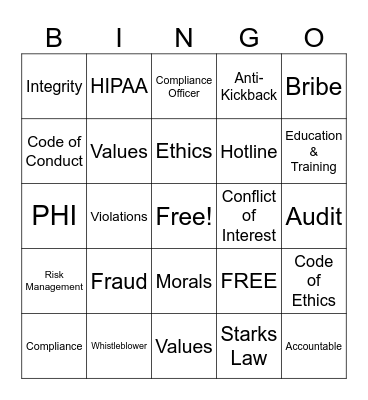 Compliance Bingo Card