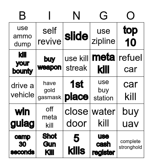 warzone Bingo Card