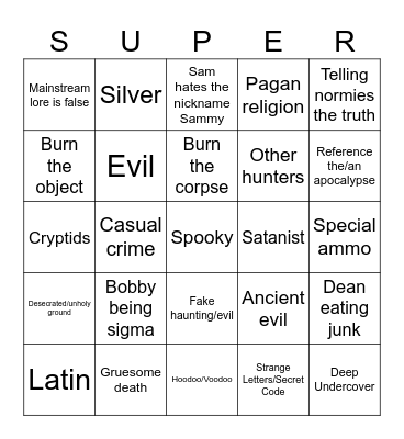 Supernatural Bingo Card