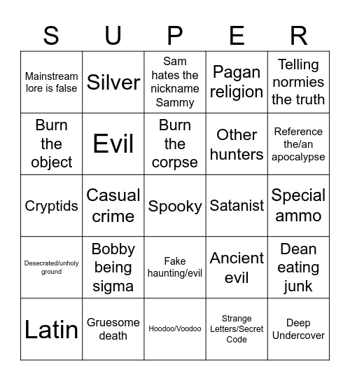 Supernatural Bingo Card