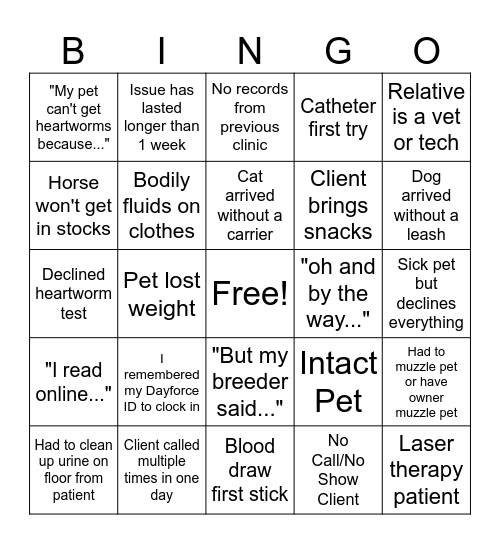 VET TECH WEEK BINGO Card