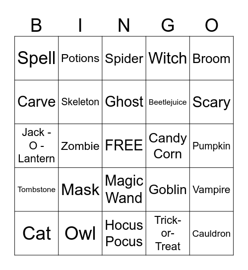 Halloween Words Bingo Card