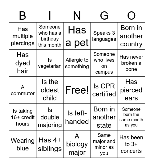 Untitled Bingo Card