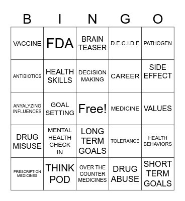 Health Bingo Card