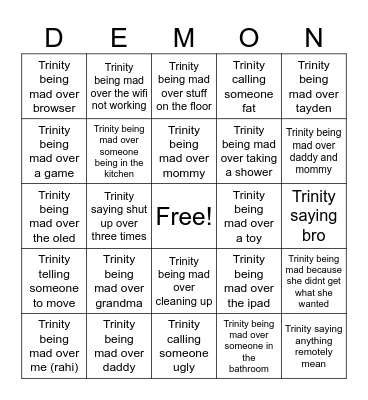 Demon Girl Bingo Card