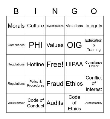 Compliance Bingo Card