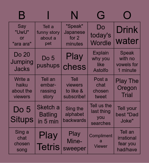 Pythea's Extremely Late Birthday Gift Bingo Card