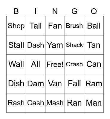 Vocabulary Bingo Card