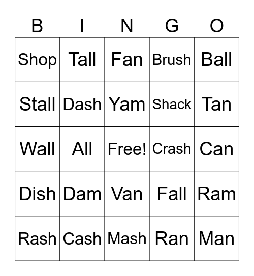 Vocabulary Bingo Card