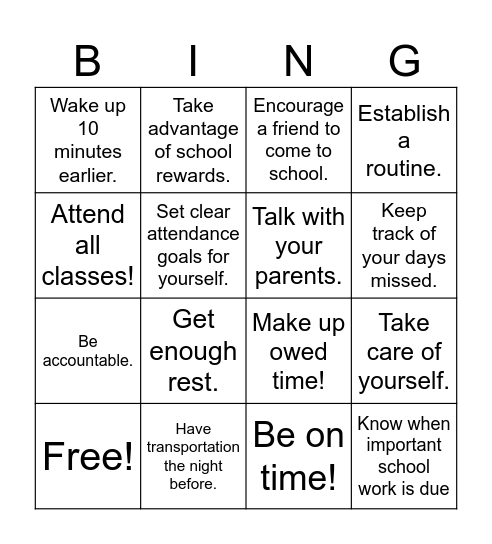 CHS Attendance Bingo Card