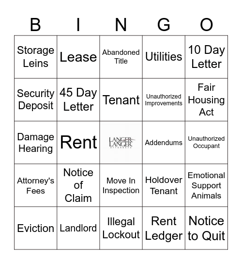 Landlord Bingo Card