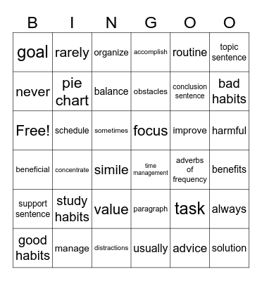 Unit 1 Vocabulary Bingo Card