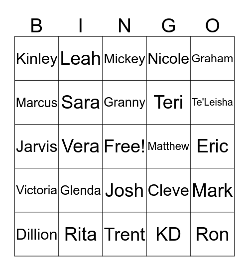Graham Family Bingo Card