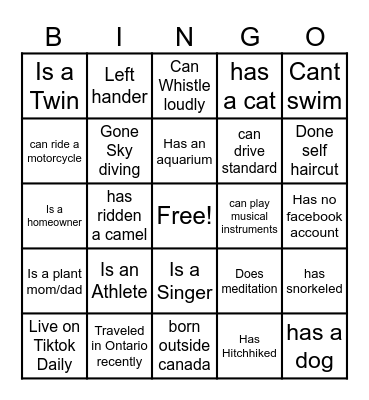 Team Building Bingo Card