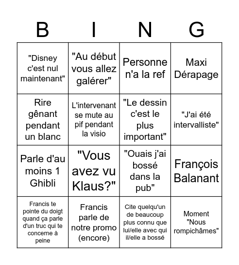 MasterClass Anim Bingo Card