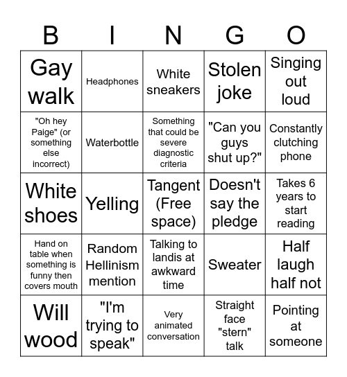 Carson Bingo Card