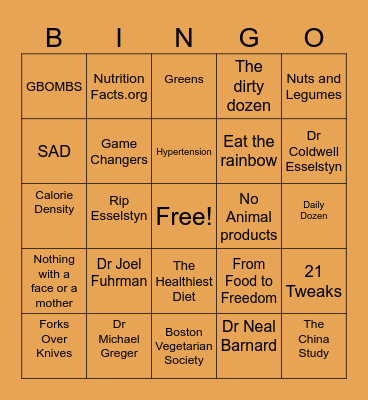 Plant Based Bingo Card