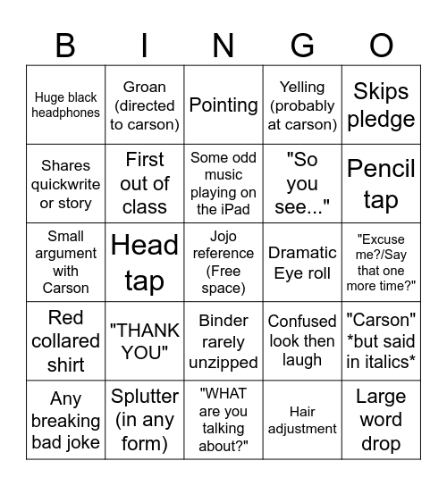 Landis Bingo Card