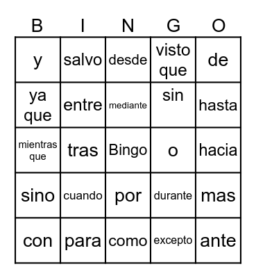 Bingo de Palabras Bingo Card