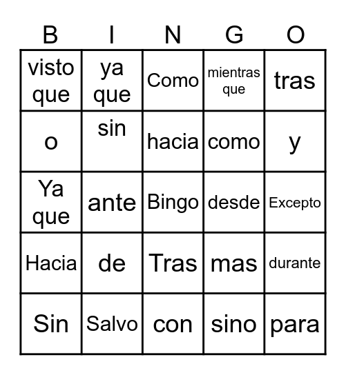 Bingo de Palabras Bingo Card