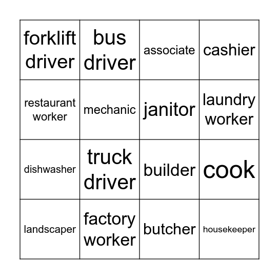 Jobs Bingo Card