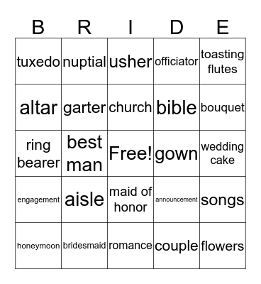 Bridal Shower Bing0 Bingo Card