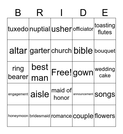 Bridal Shower Bing0 Bingo Card