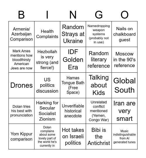 War Nerd on 2nd Yom Kippur Bingo Card
