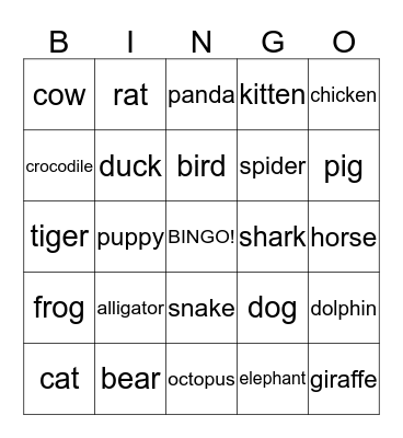 Animals Bingo Card