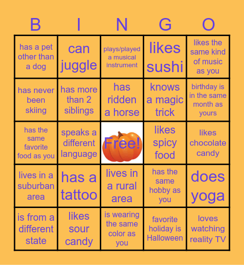 Find Someone Who/Whose... Bingo Card