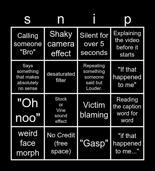 Sssniperwolf Bingo Card