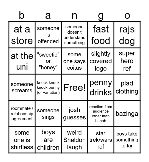 big bang bingo Card